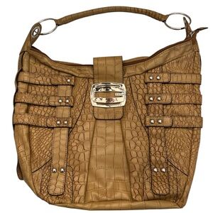 Guess Tan Crocodile-Patterned Shoulder Bag